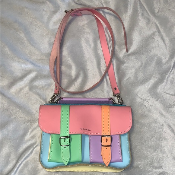 GRAFEA MICRO LINA II MICRO SATCHEL pastel color block pink purple green leather - Picture 2 of 7